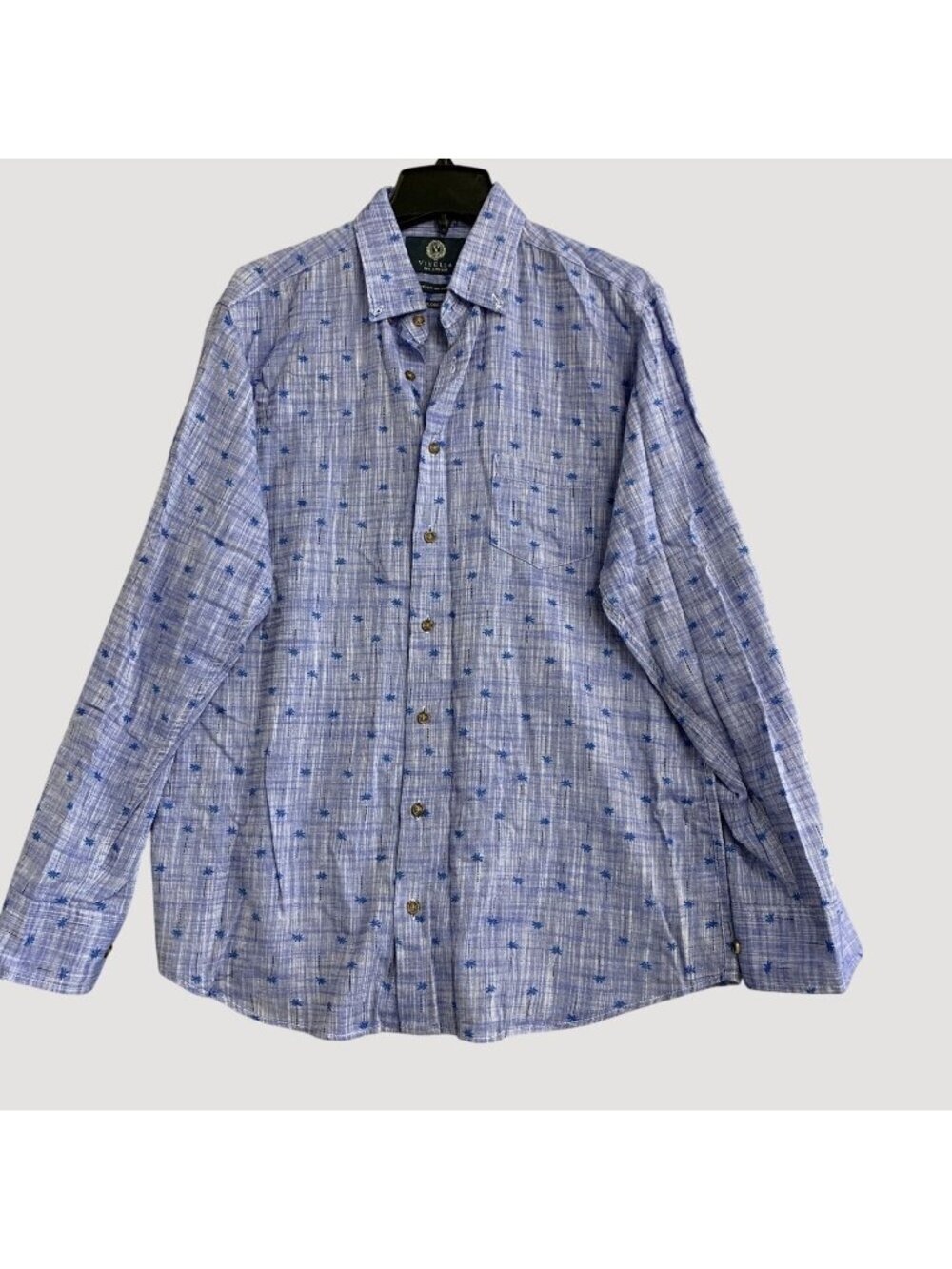 Viyella Men's L Blue Printed Long Sleeve Shirt Tailored Fit 100% Cotton P0357